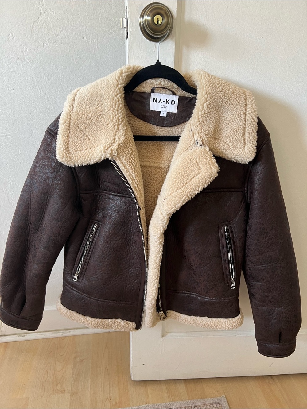 NA-KD Women's Brown Sherpa Lined Aviator Jacket